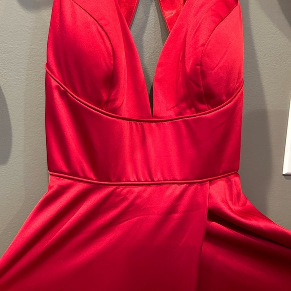 Dave & Johnny Prom Dress Red size 3/4 Satin Gown Style A7454 Slit - Picture 9 of 16